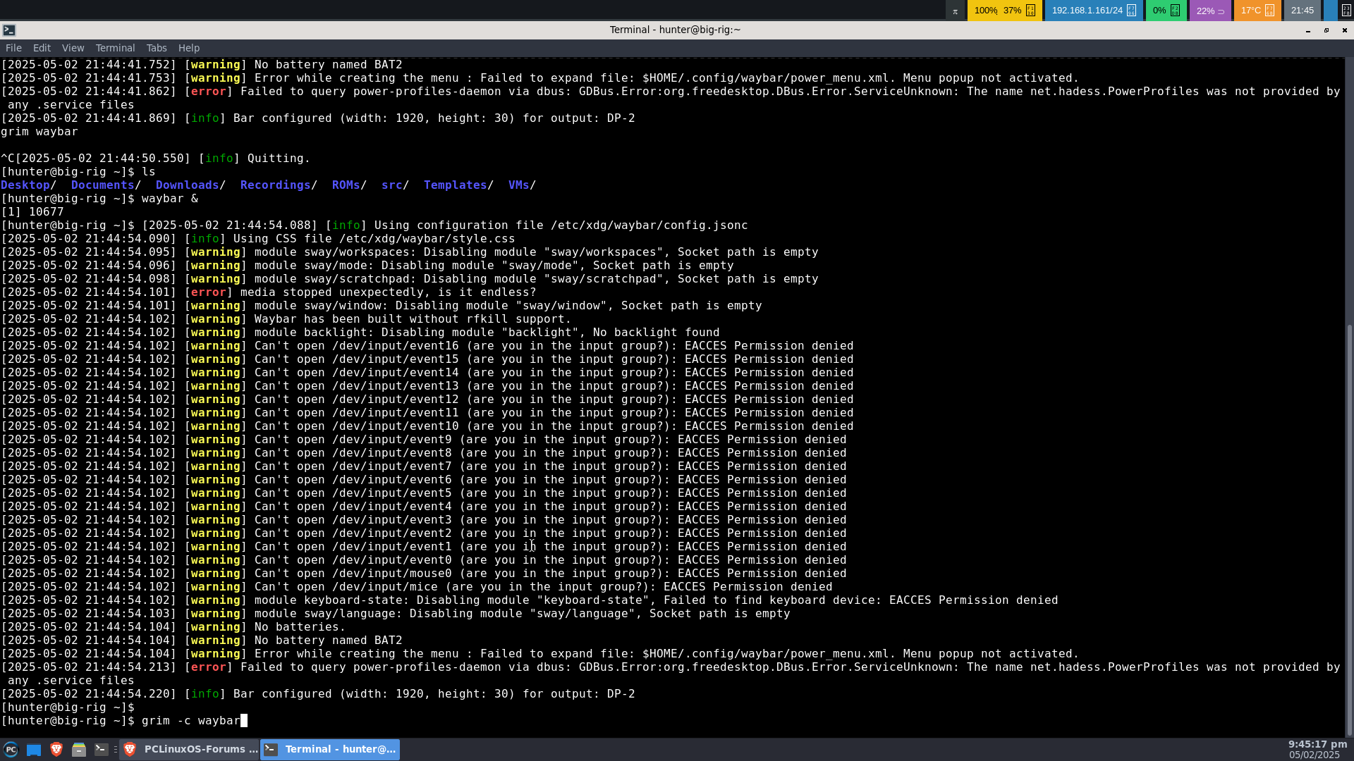 Showing off xfce4-panel and waybar.